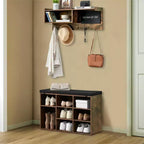 COZONY 31.5 Mobile da ingresso con panca portascarpe, organizer a 8 scomparti e appendiabiti a parete, marrone rustico, per corridoio, disimpegno, ingresso