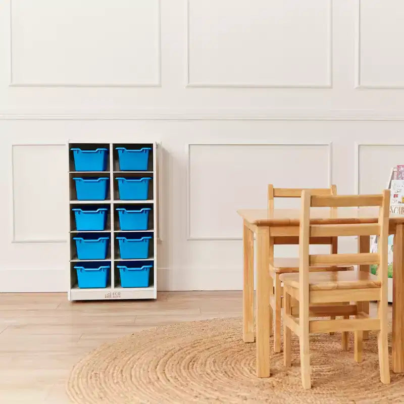 ECR4Kids 10 Cubby Mobile Tray Cabinet and 10 Scoop Front Bins, 5x2, Kids Furniture