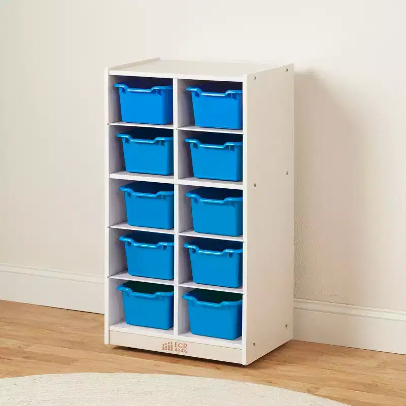 ECR4Kids 10 Cubby Mobile Tray Cabinet and 10 Scoop Front Bins, 5x2, Kids Furniture