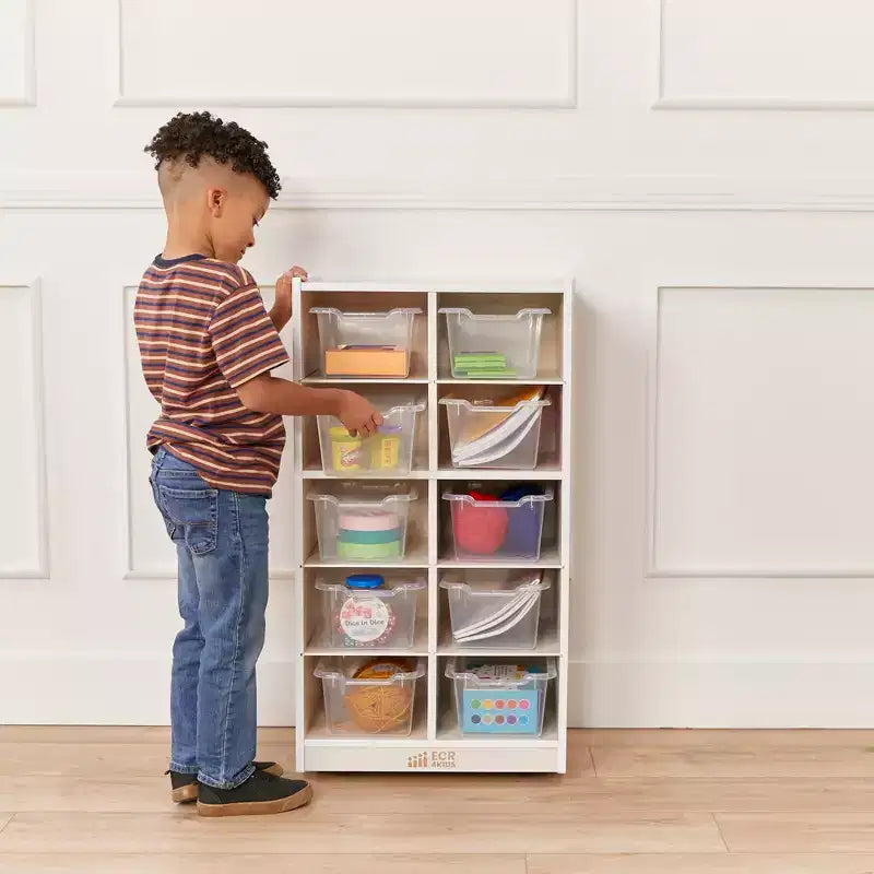 ECR4Kids 10 Cubby Mobile Tray Cabinet and 10 Scoop Front Bins, 5x2, Kids Furniture