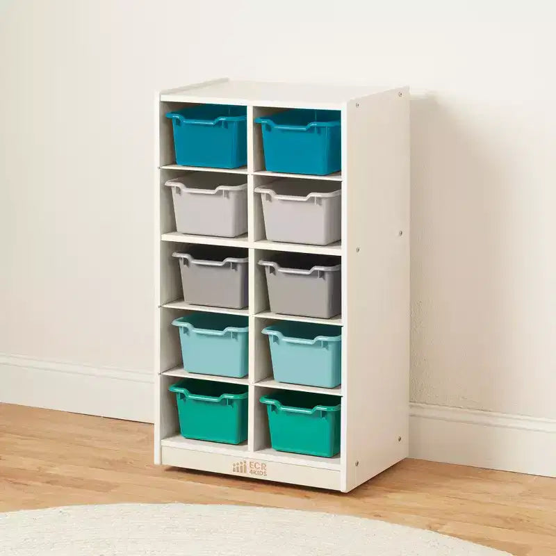 ECR4Kids 10 Cubby Mobile Tray Cabinet and 10 Scoop Front Bins, 5x2, Kids Furniture