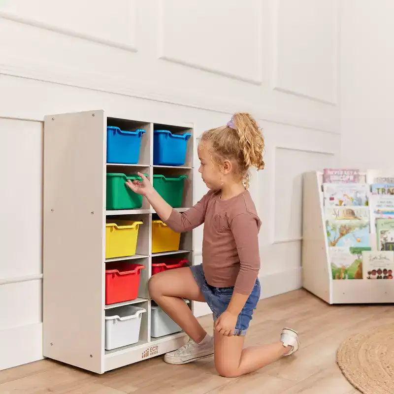 ECR4Kids 10 Cubby Mobile Tray Cabinet and 10 Scoop Front Bins, 5x2, Kids Furniture