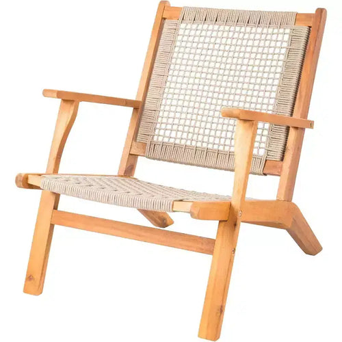 Balkene Home 62773 Vega Natural Stain Outdoor Chair Acacia Wood Construction Hand Woven Seat Mid Century Design Comfortable Reclining Armchair