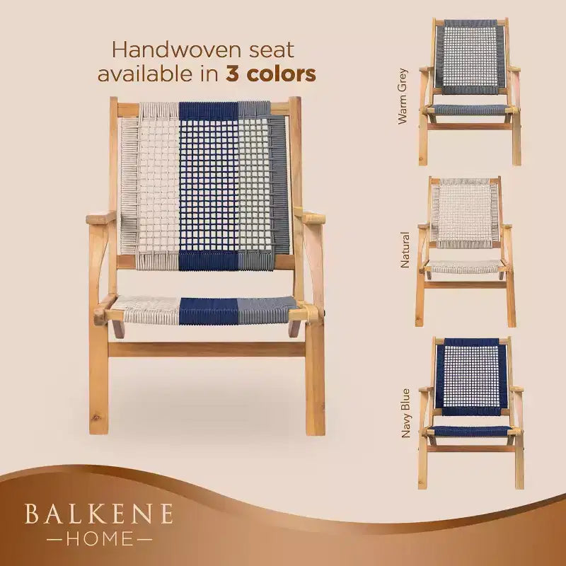 Balkene Home 62773 Vega Sedia da esterno con finitura naturale, struttura in legno di acacia, sedile intrecciato a mano, design di metà secolo, comoda poltrona reclinabile