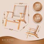 Balkene Home 62773 Vega Sedia da esterno con finitura naturale, struttura in legno di acacia, sedile intrecciato a mano, design di metà secolo, comoda poltrona reclinabile