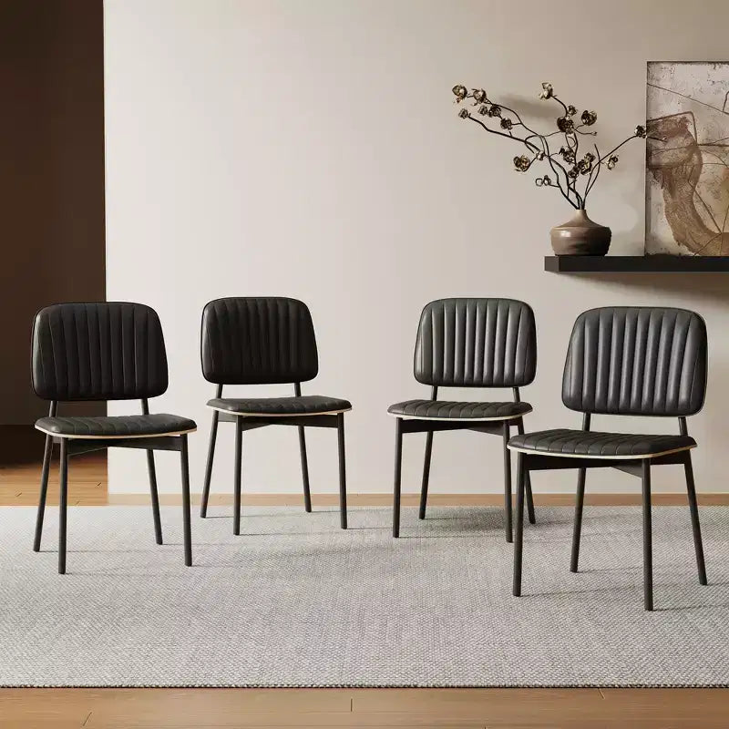 Luck Live Mid-century Modern Dining Chair, Upholstered Leather Seat Back, Stylish Side Chair For Kitchen Dining Room Living Room, Black