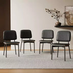 Luck Live Mid-century Modern Dining Chair, Upholstered Leather Seat Back, Stylish Side Chair For Kitchen Dining Room Living Room, Black