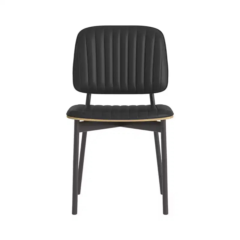 Luck Live Mid-century Modern Dining Chair, Upholstered Leather Seat Back, Stylish Side Chair For Kitchen Dining Room Living Room, Black