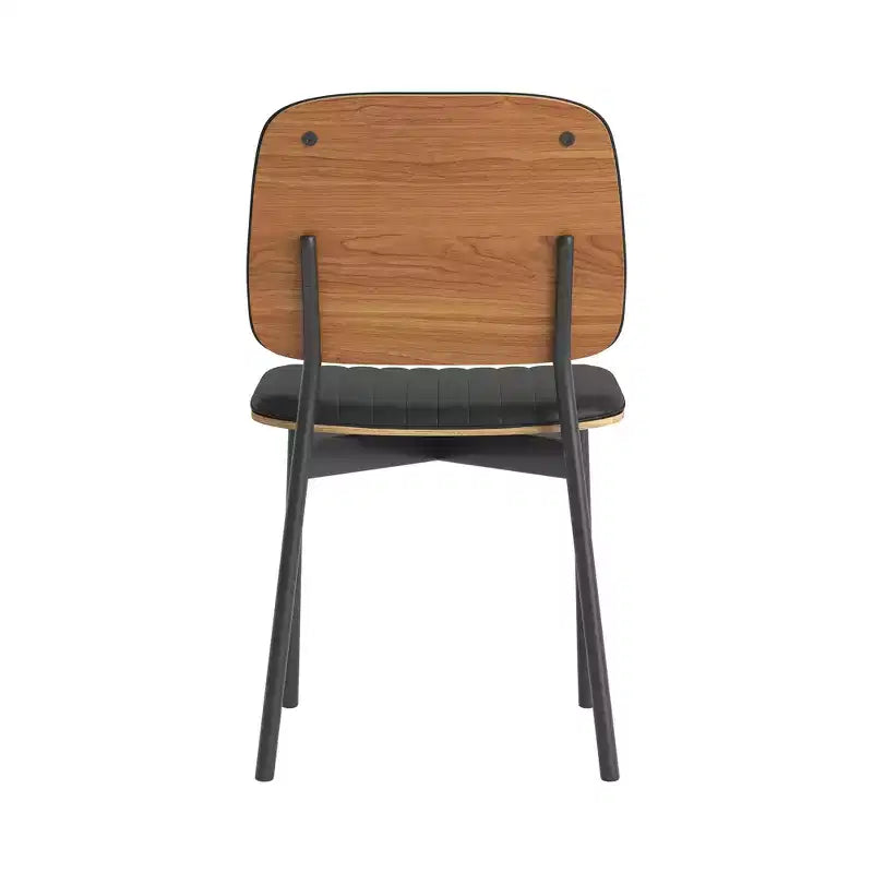 Luck Live Mid-century Modern Dining Chair, Upholstered Leather Seat Back, Stylish Side Chair For Kitchen Dining Room Living Room, Black
