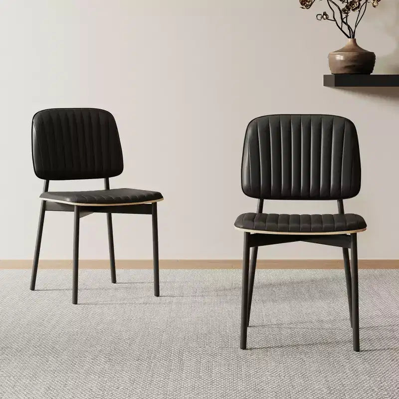 Luck Live Mid-century Modern Dining Chair, Upholstered Leather Seat Back, Stylish Side Chair For Kitchen Dining Room Living Room, Black