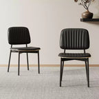Luck Live Mid-century Modern Dining Chair, Upholstered Leather Seat Back, Stylish Side Chair For Kitchen Dining Room Living Room, Black