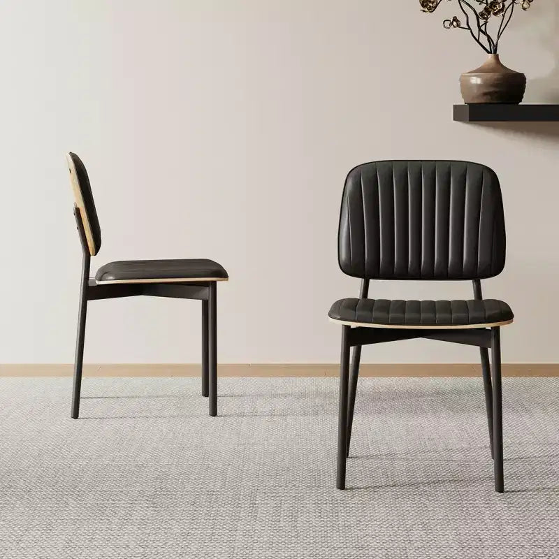 Luck Live Mid-century Modern Dining Chair, Upholstered Leather Seat Back, Stylish Side Chair For Kitchen Dining Room Living Room, Black