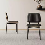Luck Live Mid-century Modern Dining Chair, Upholstered Leather Seat Back, Stylish Side Chair For Kitchen Dining Room Living Room, Black