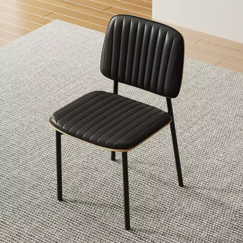 Luck Live Mid-century Modern Dining Chair, Upholstered Leather Seat Back, Stylish Side Chair For Kitchen Dining Room Living Room, Black