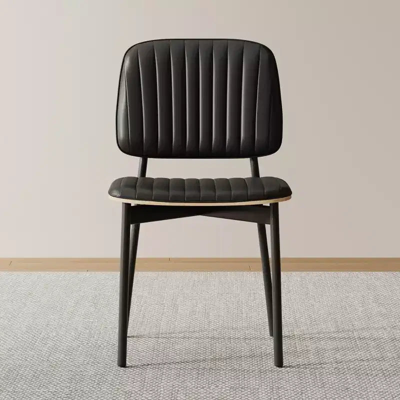 Luck Live Mid-century Modern Dining Chair, Upholstered Leather Seat Back, Stylish Side Chair For Kitchen Dining Room Living Room, Black