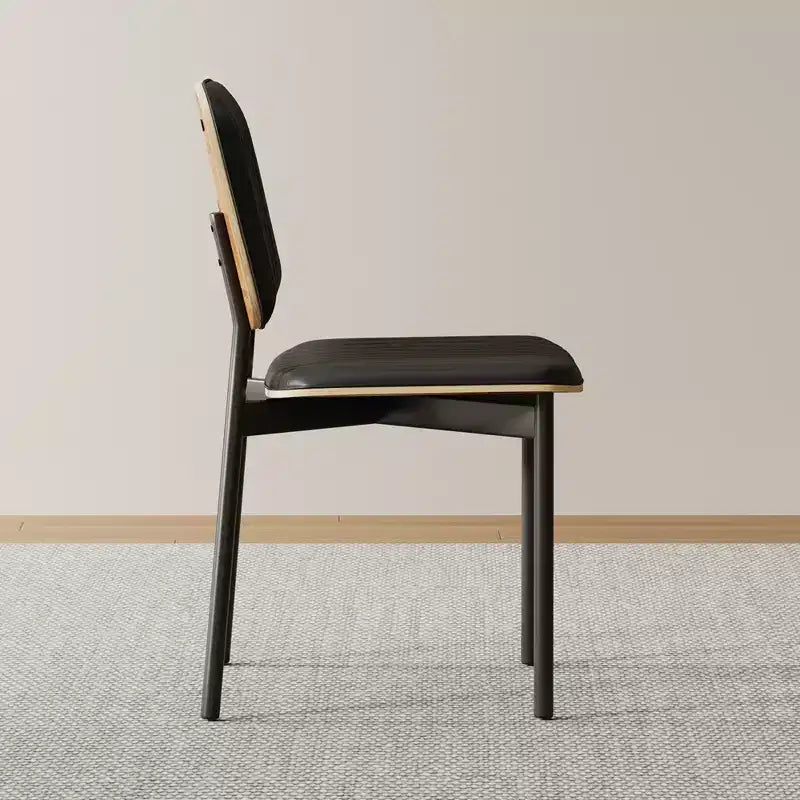 Luck Live Mid-century Modern Dining Chair, Upholstered Leather Seat Back, Stylish Side Chair For Kitchen Dining Room Living Room, Black