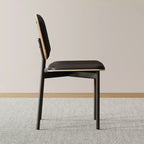 Luck Live Mid-century Modern Dining Chair, Upholstered Leather Seat Back, Stylish Side Chair For Kitchen Dining Room Living Room, Black