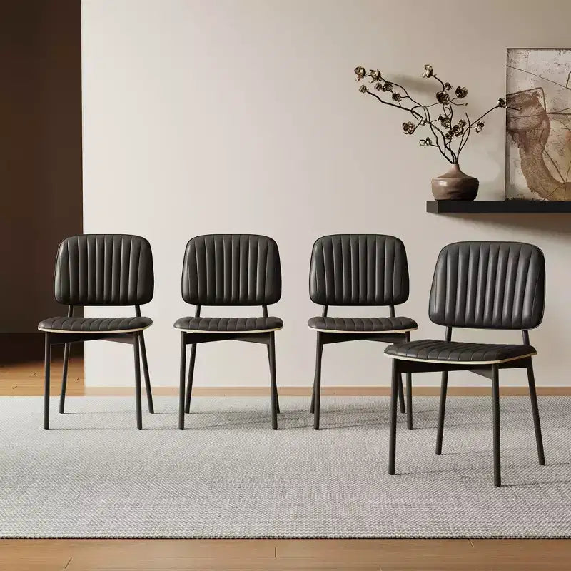 Luck Live Mid-century Modern Dining Chair, Upholstered Leather Seat Back, Stylish Side Chair For Kitchen Dining Room Living Room, Black