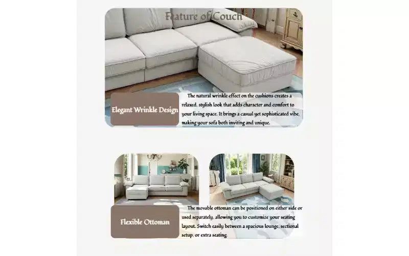 GDFStudio Cleo 105.5'' Modern Convertible L-Shaped 4-Seater Velvet Upholstered Sectional Sofa