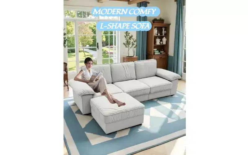 GDFStudio Cleo 105.5'' Modern Convertible L-Shaped 4-Seater Velvet Upholstered Sectional Sofa
