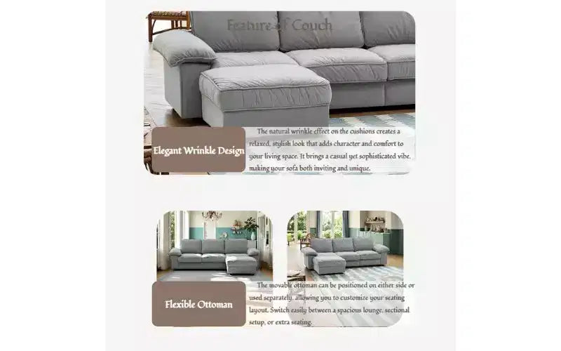 GDFStudio Cleo 105.5'' Modern Convertible L-Shaped 4-Seater Velvet Upholstered Sectional Sofa