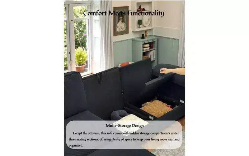 GDFStudio Cleo 105.5'' Modern Convertible L-Shaped 4-Seater Velvet Upholstered Sectional Sofa