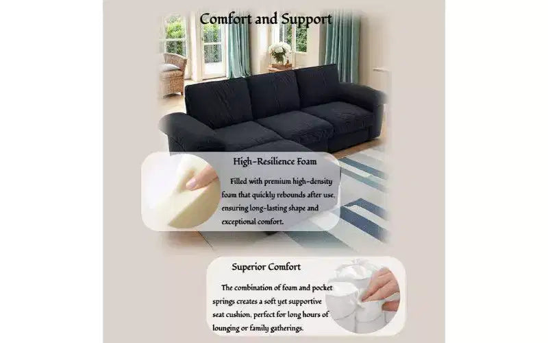 GDFStudio Cleo 105.5'' Modern Convertible L-Shaped 4-Seater Velvet Upholstered Sectional Sofa