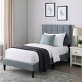 Royal Hampton Twin Bed, Tufted Gray Linen Upholstery, Biscuit Tufted Stitch