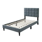 Royal Hampton Twin Bed, Tufted Gray Linen Upholstery, Biscuit Tufted Stitch