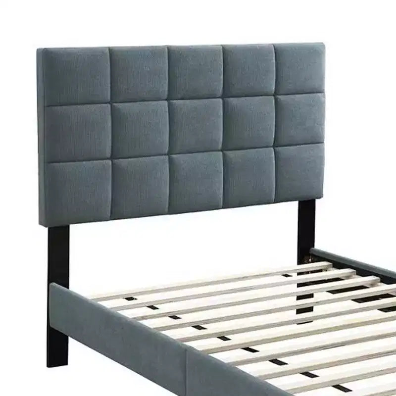 Royal Hampton Twin Bed, Tufted Gray Linen Upholstery, Biscuit Tufted Stitch
