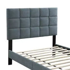 Royal Hampton Twin Bed, Tufted Gray Linen Upholstery, Biscuit Tufted Stitch