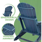 Acekool Folding Adirondack Chair with Deep Seat, Wide Armrests, Waterproof and UV Resistant Plastic, Portable Outdoor Patio and Lawn Seating