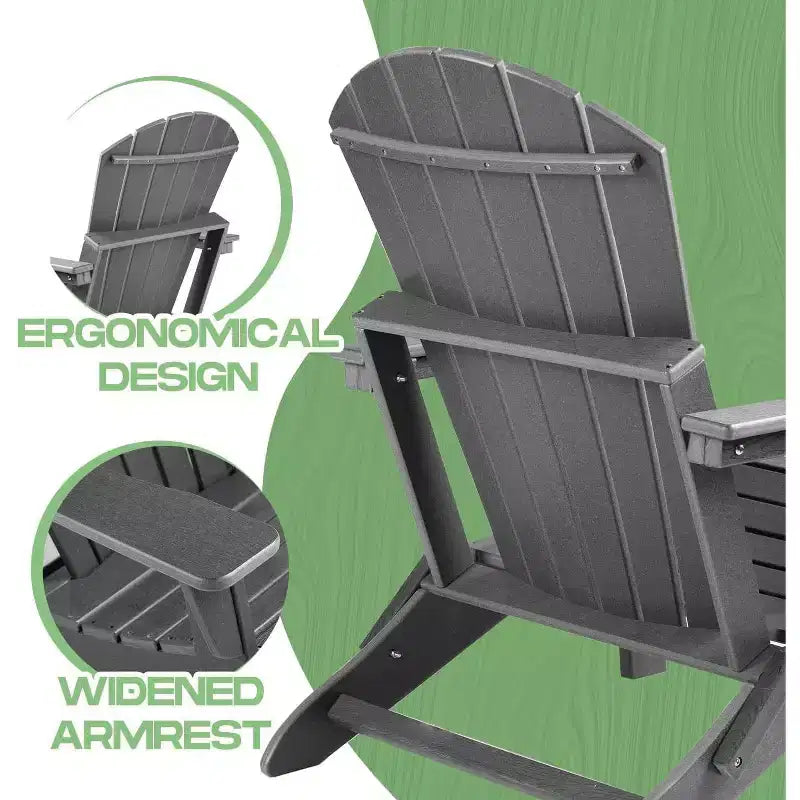 Acekool Folding Adirondack Chair with Deep Seat, Wide Armrests, Waterproof and UV Resistant Plastic, Portable Outdoor Patio and Lawn Seating
