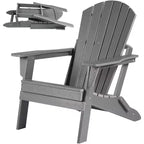 Acekool Folding Adirondack Chair with Deep Seat, Wide Armrests, Waterproof and UV Resistant Plastic, Portable Outdoor Patio and Lawn Seating