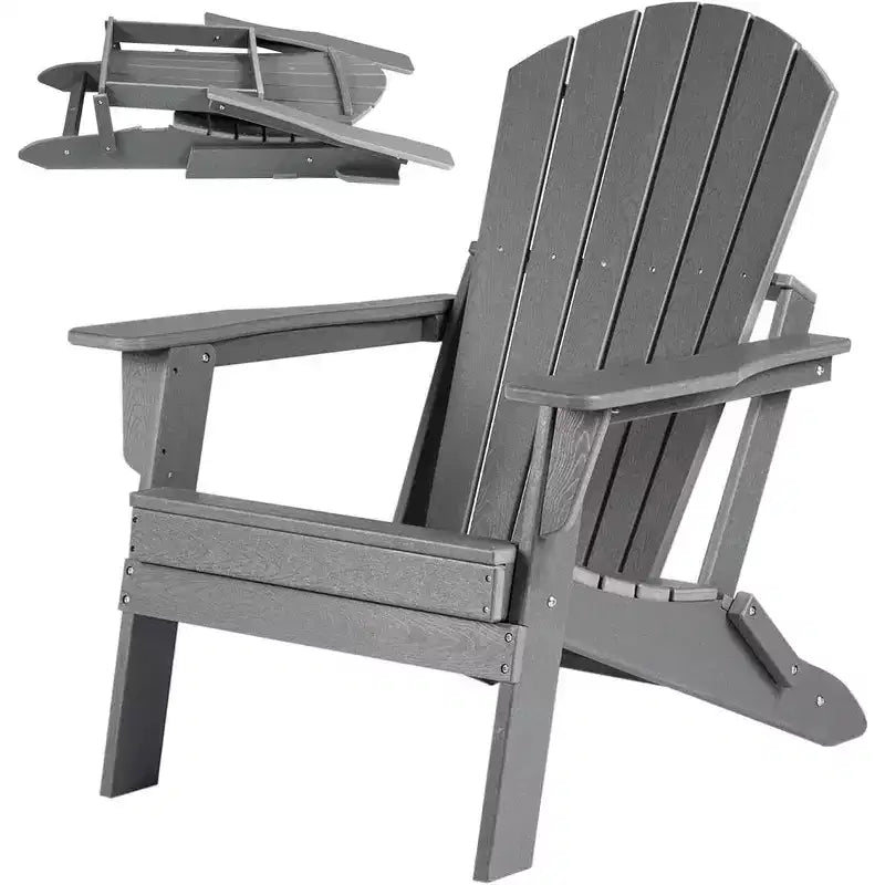 Acekool Folding Adirondack Chair with Deep Seat, Wide Armrests, Waterproof and UV Resistant Plastic, Portable Outdoor Patio and Lawn Seating