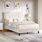 COZONY Velvet Upholstered Twin Bed Frame, Adjustable Headboard Wood Slat Support Metal Frame