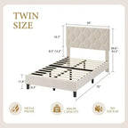 COZONY Velvet Upholstered Twin Bed Frame, Adjustable Headboard Wood Slat Support Metal Frame
