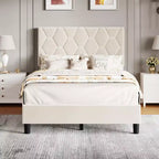 COZONY Velvet Upholstered Twin Bed Frame, Adjustable Headboard Wood Slat Support Metal Frame
