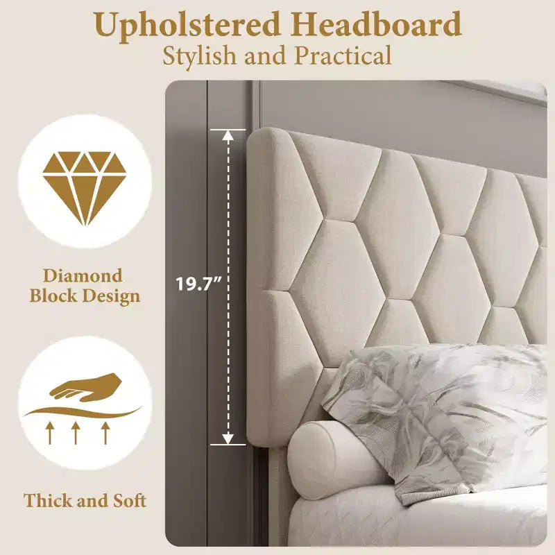 COZONY Velvet Upholstered Twin Bed Frame, Adjustable Headboard Wood Slat Support Metal Frame