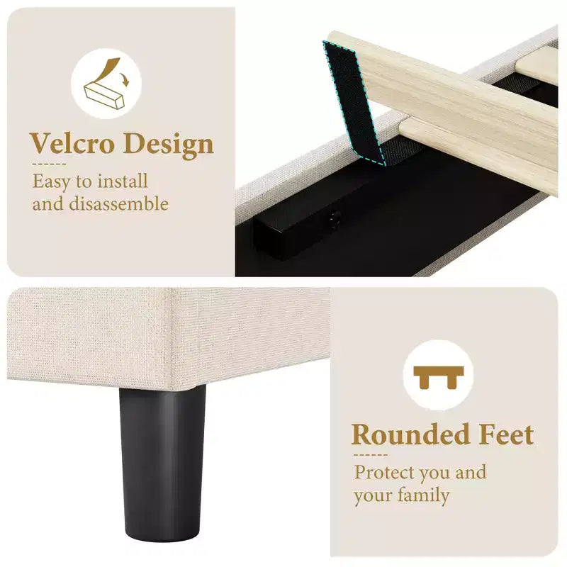 COZONY Velvet Upholstered Twin Bed Frame, Adjustable Headboard Wood Slat Support Metal Frame