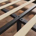 COZONY Velvet Upholstered Twin Bed Frame, Adjustable Headboard Wood Slat Support Metal Frame