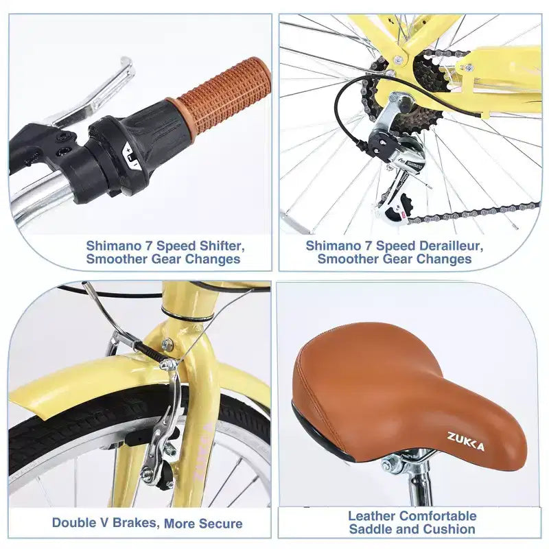 NAYSAYE 24 Bici Cruiser da Spiaggia per Donne Bici da Donna 7 Velocità Bici Cruiser Complete con Doppio Freno a V, Bici da Città per Adulti per Donne, Uomini