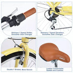 NAYSAYE 24 Bici Cruiser da Spiaggia per Donne Bici da Donna 7 Velocità Bici Cruiser Complete con Doppio Freno a V, Bici da Città per Adulti per Donne, Uomini