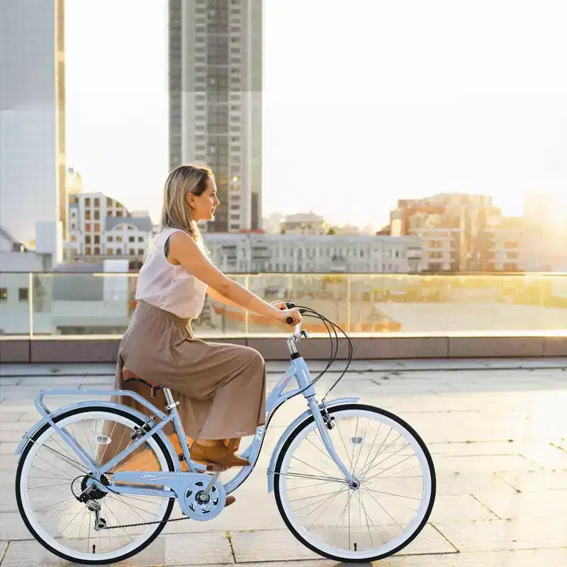 NAYSAYE 24 Bici Cruiser da Spiaggia per Donne Bici da Donna 7 Velocità Bici Cruiser Complete con Doppio Freno a V, Bici da Città per Adulti per Donne, Uomini