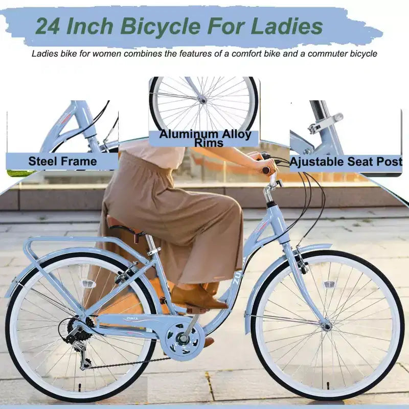 NAYSAYE 24 Bici Cruiser da Spiaggia per Donne Bici da Donna 7 Velocità Bici Cruiser Complete con Doppio Freno a V, Bici da Città per Adulti per Donne, Uomini