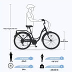 NAYSAYE 24 Bici Cruiser da Spiaggia per Donne Bici da Donna 7 Velocità Bici Cruiser Complete con Doppio Freno a V, Bici da Città per Adulti per Donne, Uomini