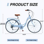 NAYSAYE 24 Bici Cruiser da Spiaggia per Donne Bici da Donna 7 Velocità Bici Cruiser Complete con Doppio Freno a V, Bici da Città per Adulti per Donne, Uomini