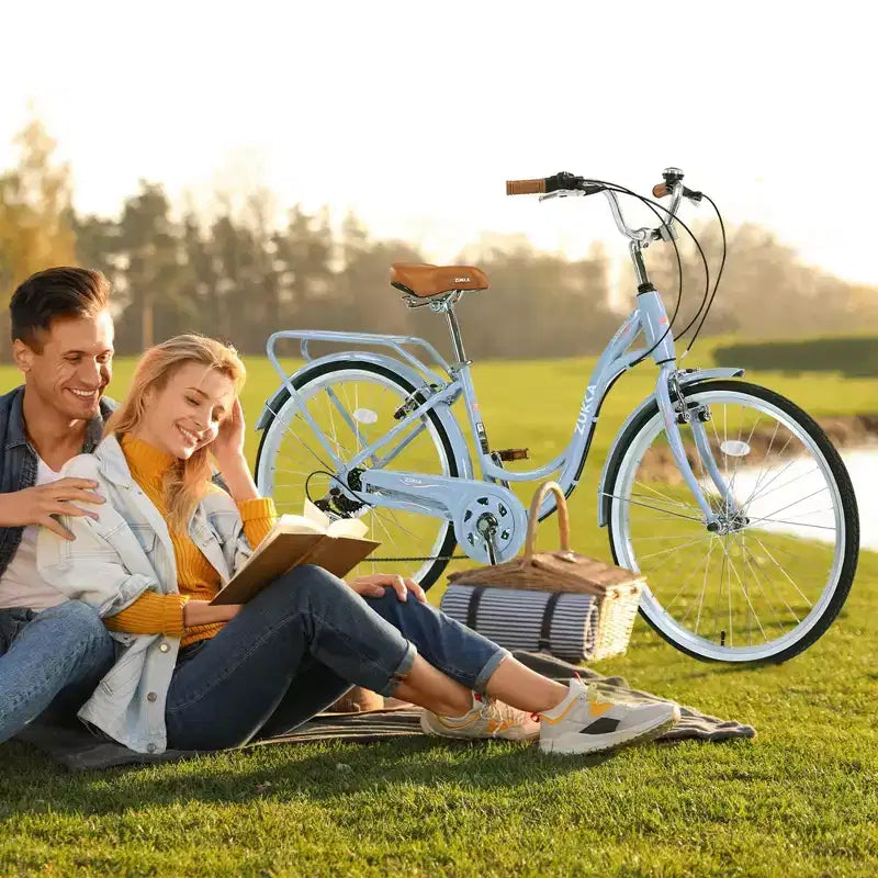 NAYSAYE 24 Bici Cruiser da Spiaggia per Donne Bici da Donna 7 Velocità Bici Cruiser Complete con Doppio Freno a V, Bici da Città per Adulti per Donne, Uomini