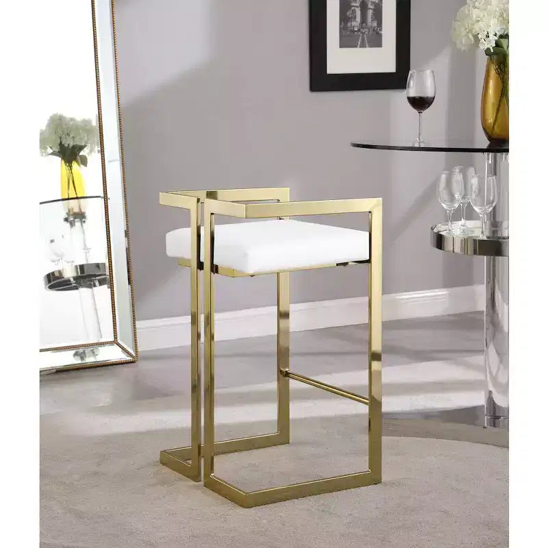 Meridian Furniture,Ezra White Vegan Leather Stool, Set of 2