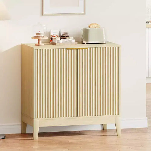 Credenza Moderna a Sbalzo da 31,5" con Ante Scanalate, Mobile Contenitore in Legno, Buffet Mid-Century per Caffè, Madia Accento, Mobiletto Contenitore